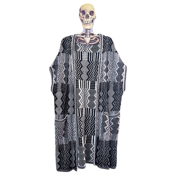 EUC ☕️ ASOS long knit cardigan / cape in black and white pattern. - Picture 2 of 10